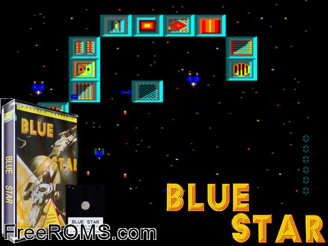 Blue Star (F) (19xx) Amstrad CPC game showing 3D box cover and gameplay screenshot