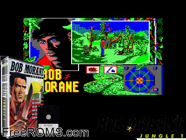 Bob Morane Jungle (F) (1987) Amstrad CPC game showing 3D box cover and gameplay screenshot