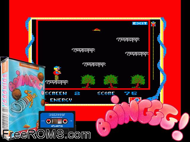 Boinggg! (UK) (19xx) Amstrad CPC game showing 3D box cover and gameplay screenshot