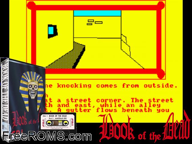 Book of the Dead (UK) (1987) Amstrad CPC game showing 3D box cover and gameplay screenshot