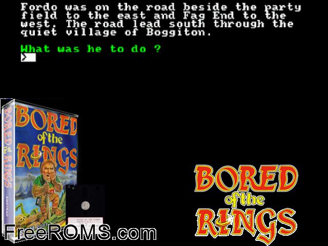 Bored of the Rings (UK) (1985) Amstrad CPC game showing 3D box cover and gameplay screenshot