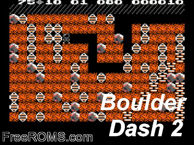 Boulder Dash 2 (F) (1984) Amstrad CPC game showing 3D box cover and gameplay screenshot