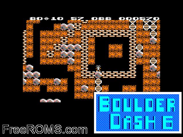 Boulder Dash 6 (UK) (1986) Amstrad CPC game showing 3D box cover and gameplay screenshot