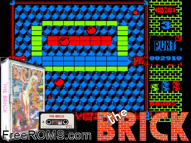 Brick, The (S) (1989) Amstrad CPC game showing 3D box cover and gameplay screenshot