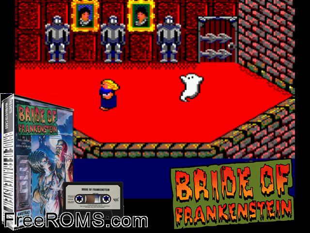 Bride of Frakenstein (UK) (1987) Amstrad CPC game showing 3D box cover and gameplay screenshot
