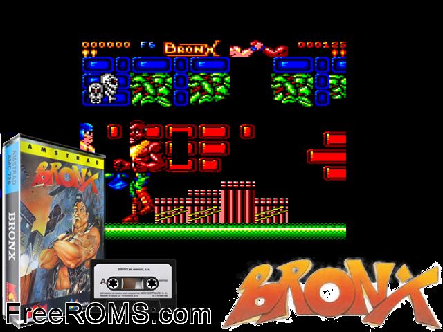 Bronx (S) (19xx) Amstrad CPC game showing 3D box cover and gameplay screenshot