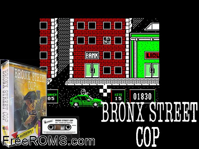 Bronx Street Cop (UK) (1989) Amstrad CPC game showing 3D box cover and gameplay screenshot