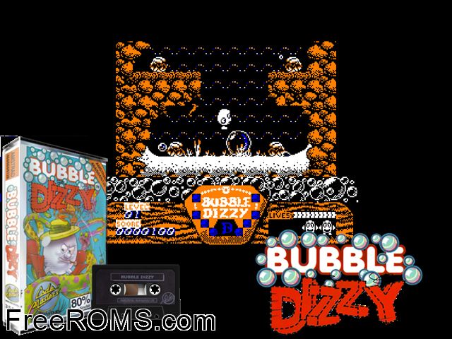 Bubble Dizzy (UK) (1991) Amstrad CPC game showing 3D box cover and gameplay screenshot