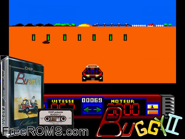 Buggy 2 (F) (1986) Amstrad CPC game showing 3D box cover and gameplay screenshot