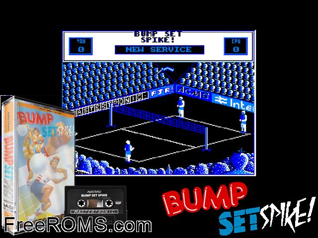 Bump Set Spike (UK) (1987) Amstrad CPC game showing 3D box cover and gameplay screenshot