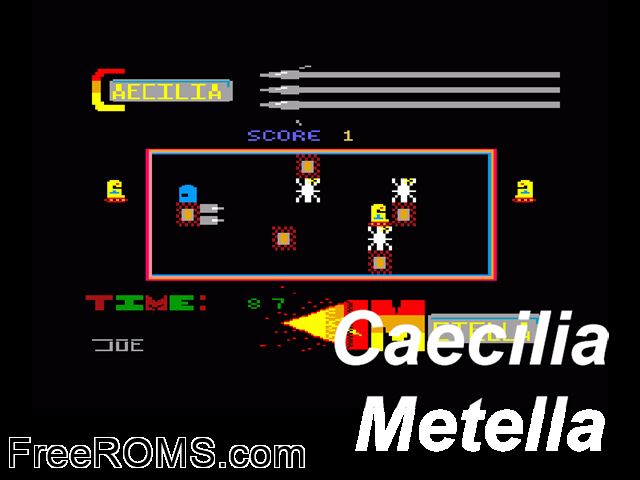 Caecilia Metella (UK) (19xx) Amstrad CPC game showing 3D box cover and gameplay screenshot