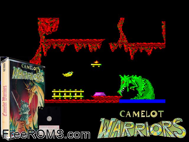 Camelot Warriors (S) (1986) Amstrad CPC game showing 3D box cover and gameplay screenshot