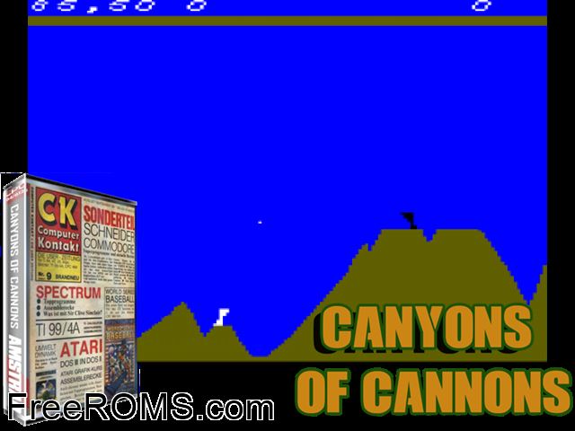 Canyons of Cannons (G) (1985) Amstrad CPC game showing 3D box cover and gameplay screenshot