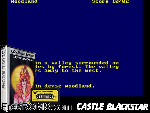 Castle Blackstar (UK) (1984) Amstrad CPC game showing 3D box cover and gameplay screenshot