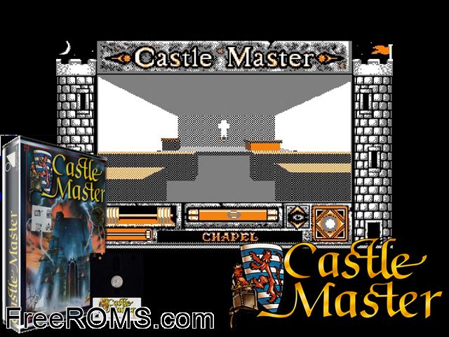 Castle Master 1 (S) (1990) Amstrad CPC game showing 3D box cover and gameplay screenshot