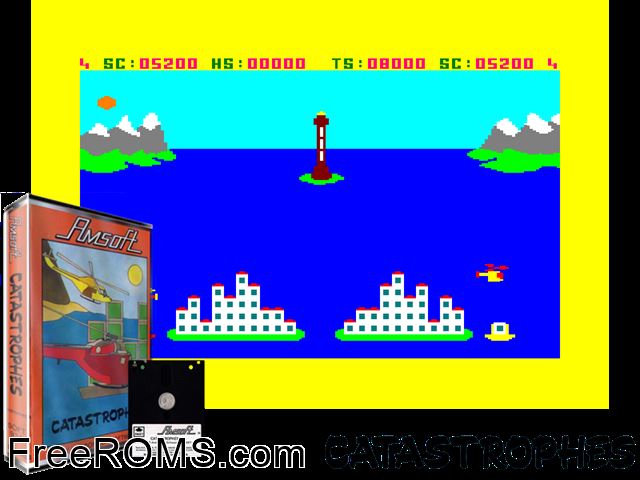 Catastrophes - Ile Infernale (UK) (1985) Amstrad CPC game showing 3D box cover and gameplay screenshot