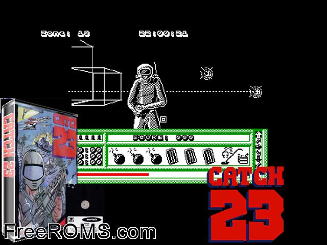 Catch 23 (UK) (1987) Amstrad CPC game showing 3D box cover and gameplay screenshot