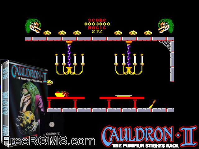 Cauldron 2 (S) (1986) Amstrad CPC game showing 3D box cover and gameplay screenshot