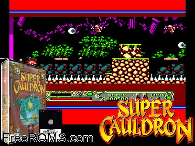 Cauldron 3 - Super Cauldron (UK,F,G) (1993) Amstrad CPC game showing 3D box cover and gameplay screenshot