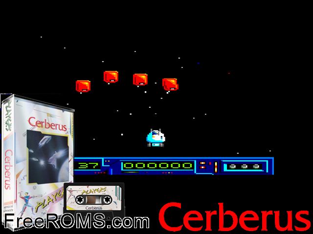 Cerberus (UK) (1986) Amstrad CPC game showing 3D box cover and gameplay screenshot