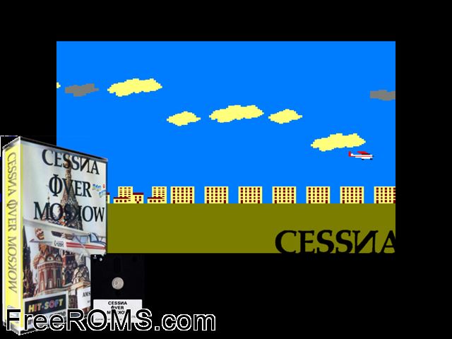 Cessna Over Moscow (UK) (1987) Amstrad CPC game showing 3D box cover and gameplay screenshot