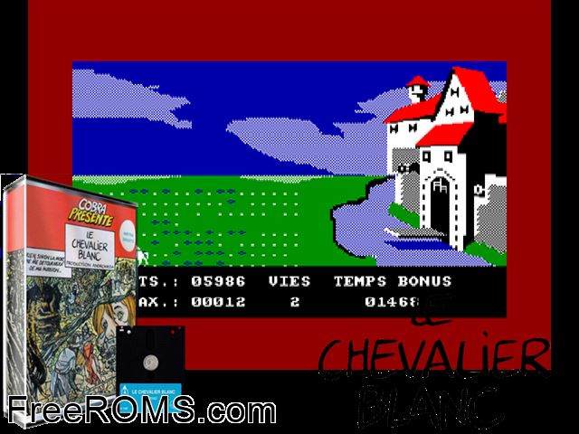 Chevalier Blanc, Le (F) (1987) Amstrad CPC game showing 3D box cover and gameplay screenshot
