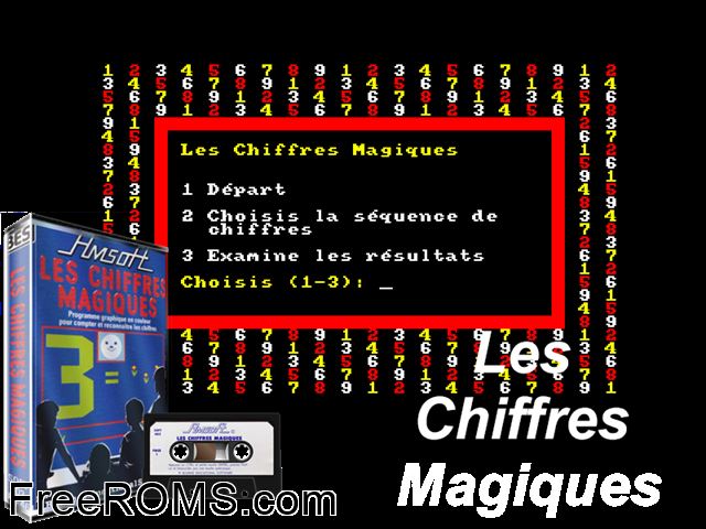 Chiffres Magiques, Les (F) (1984) Amstrad CPC game showing 3D box cover and gameplay screenshot