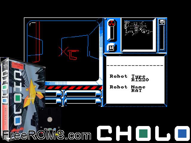 Cholo (UK) (1987) Amstrad CPC game showing 3D box cover and gameplay screenshot