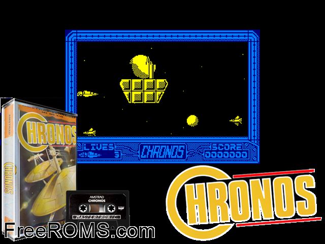 Chronos (UK) (1987) Amstrad CPC game showing 3D box cover and gameplay screenshot