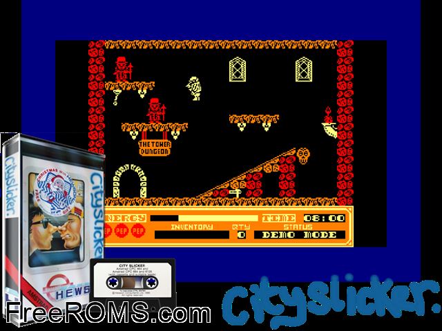City Slicker (UK) (1986) Amstrad CPC game showing 3D box cover and gameplay screenshot