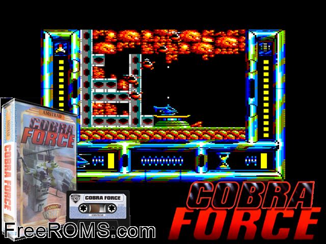 Cobra Force (UK) (1989) Amstrad CPC game showing 3D box cover and gameplay screenshot
