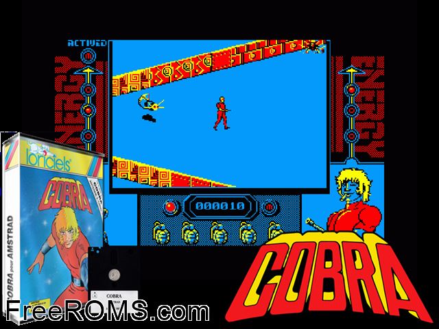 Cobra Loriciel (F) (1987) Amstrad CPC game showing 3D box cover and gameplay screenshot