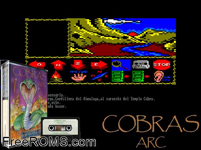 Cobra's Arc (S) (1986) Amstrad CPC game showing 3D box cover and gameplay screenshot