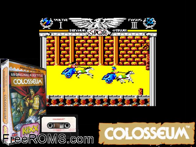 Coliseum (S) (1988) Amstrad CPC game showing 3D box cover and gameplay screenshot