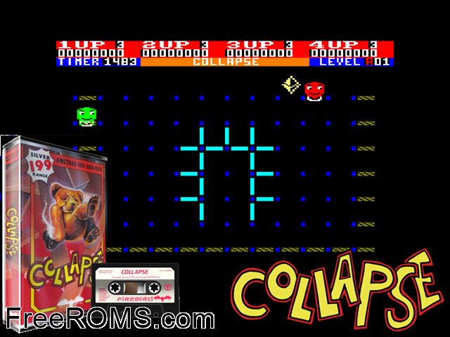 Collapse (UK) (1985) Amstrad CPC game showing 3D box cover and gameplay screenshot