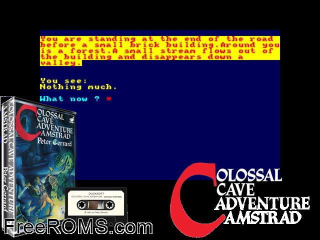 Colossal Cave (UK) (1986) Amstrad CPC game showing 3D box cover and gameplay screenshot