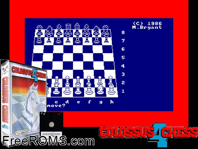 Colossus Chess 4 (UK) (1986) Amstrad CPC game showing 3D box cover and gameplay screenshot