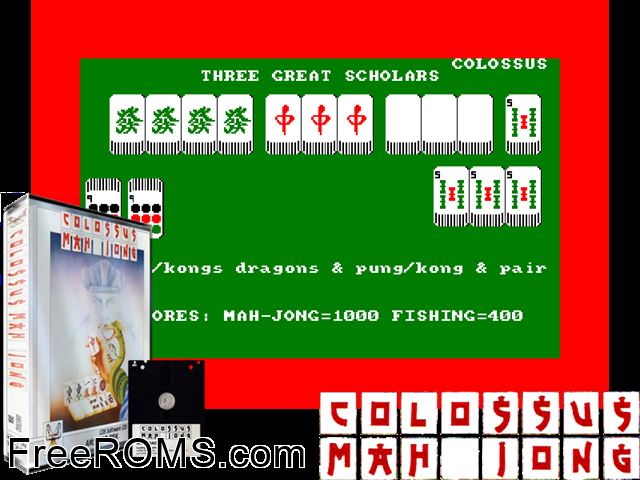 Colossus Mahjong (UK) (1987) Amstrad CPC game showing 3D box cover and gameplay screenshot
