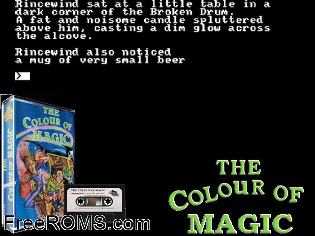 Colour of Magic, The (UK) (1986) Amstrad CPC game showing 3D box cover and gameplay screenshot
