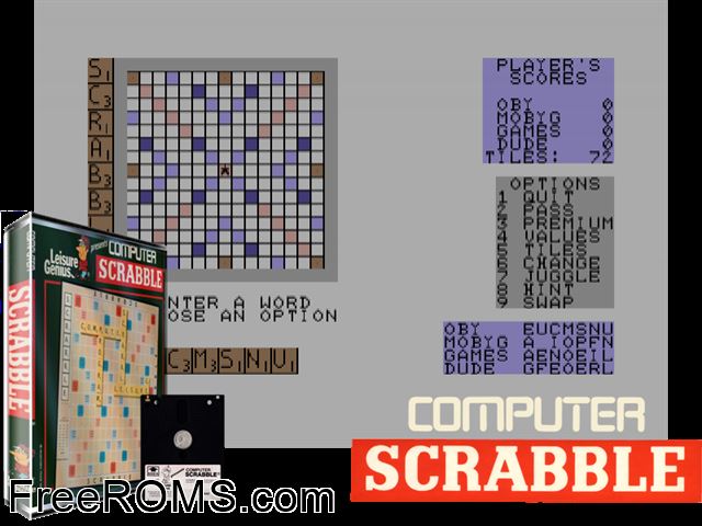 Computer Scrabble - Micro Scrabble (UK) (1985) Amstrad CPC game showing 3D box cover and gameplay screenshot