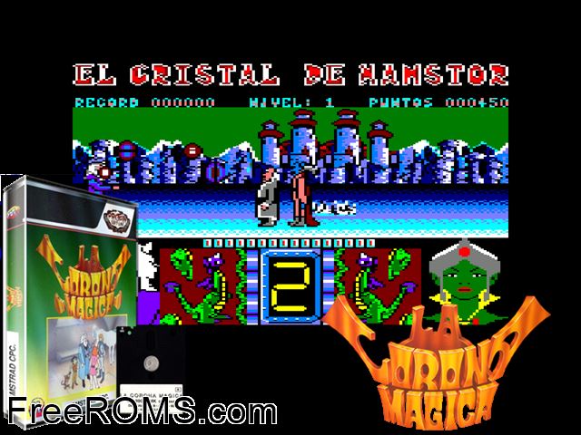 Corona Magica, La (S) (1990) Amstrad CPC game showing 3D box cover and gameplay screenshot