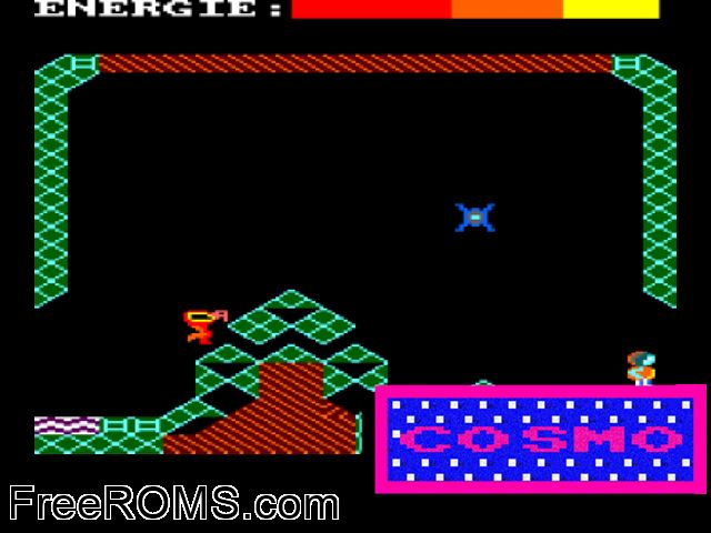 Cosmo (F) (19xx) Amstrad CPC game showing 3D box cover and gameplay screenshot