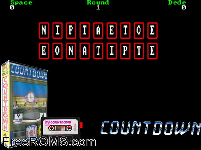 Countdown (UK) (1986) Amstrad CPC game showing 3D box cover and gameplay screenshot
