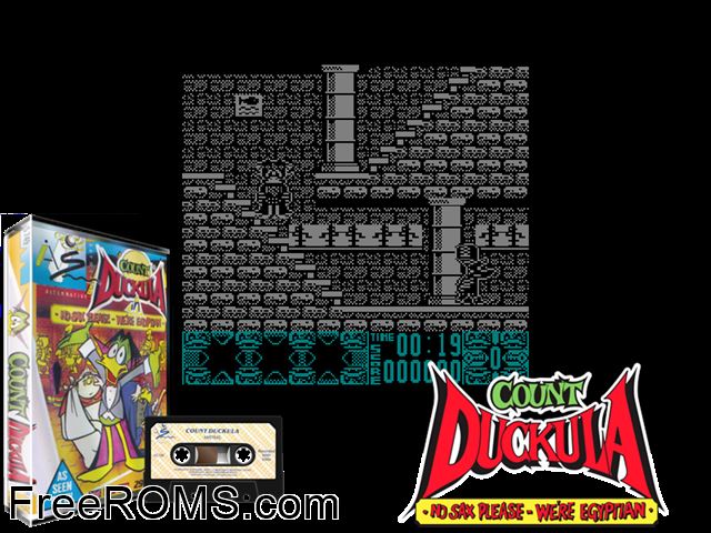 Count Duckula (UK) (1989) Amstrad CPC game showing 3D box cover and gameplay screenshot