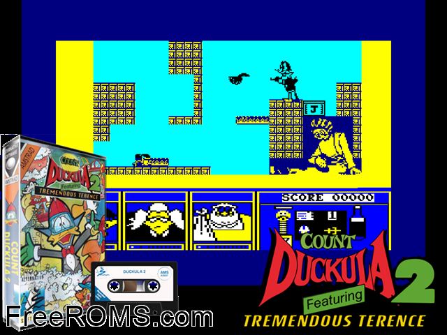 Count Duckula 2 (UK) (1992) Amstrad CPC game showing 3D box cover and gameplay screenshot