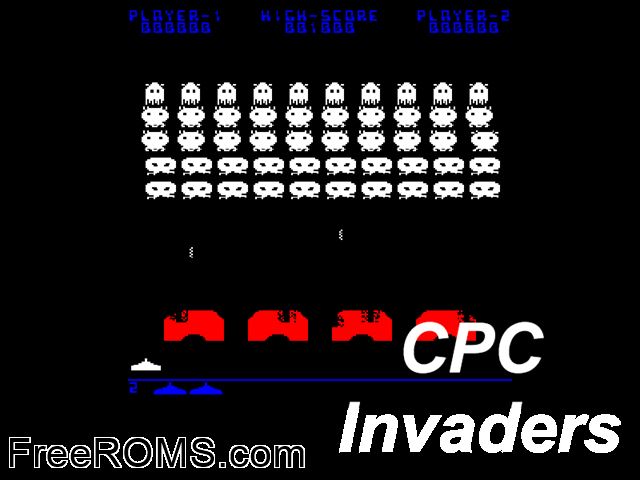 CPC Invaders (UK) (1993) Amstrad CPC game showing 3D box cover and gameplay screenshot