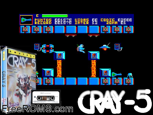 Cray 5 (S) (1987) Amstrad CPC game showing 3D box cover and gameplay screenshot