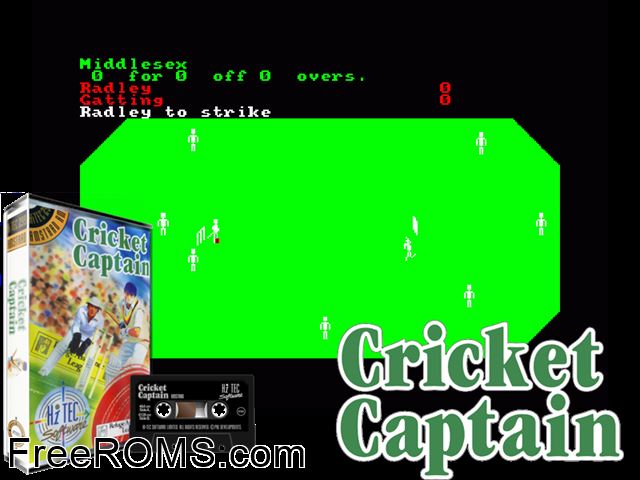 Cricket Captain (UK) (1985) Amstrad CPC game showing 3D box cover and gameplay screenshot