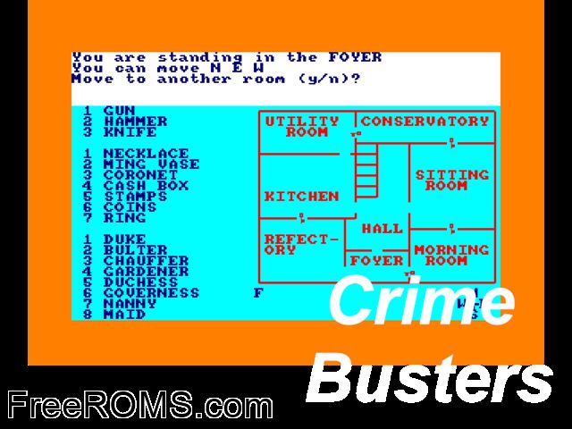 Crime Busters (UK) (19xx) Amstrad CPC game showing 3D box cover and gameplay screenshot