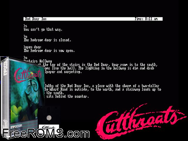 Cut Throats (UK) (1984) Amstrad CPC game showing 3D box cover and gameplay screenshot